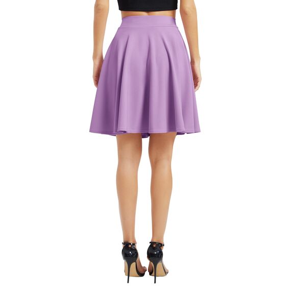 Damen Elegante Elastische Taille Ausgestellte A-Linie Midi Rock Basic Uniform Plissee Skater Röcke(XL, Lila)