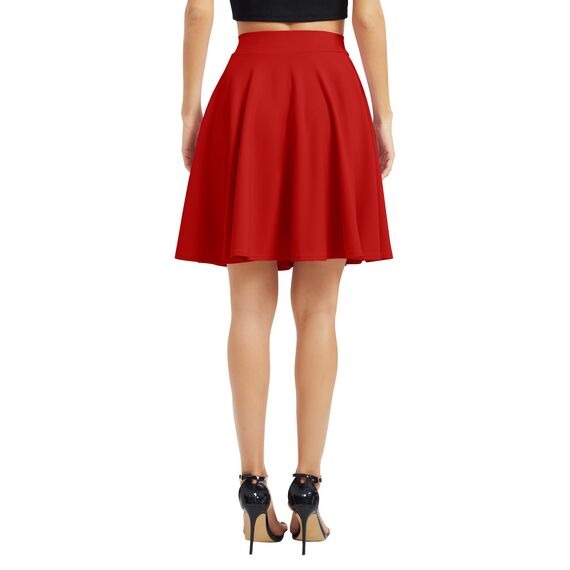 Damen Elegante Elastische Taille Ausgestellte A-Linie Midi Rock Basic Uniform Plissee Skater Röcke(S, Rot)