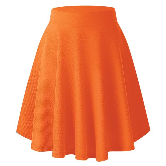 Damen Elegante Elastische Taille Ausgestellte A-Linie Midi Rock Basic Uniform Plissee Skater Röcke(L, Orange)