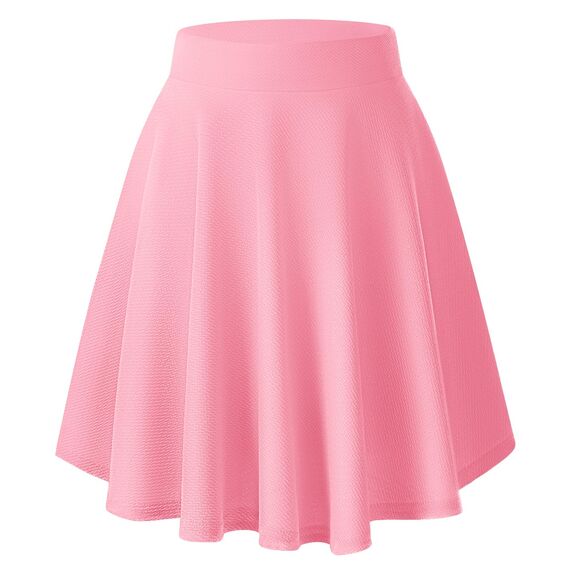 Damen Elegante Elastische Taille Ausgestellte A-Linie Midi Rock Basic Uniform Plissee Skater Röcke(S, Rosa)