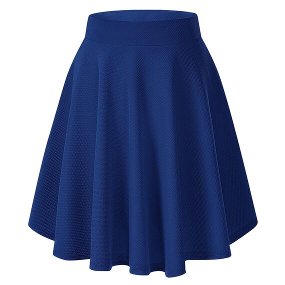 Damen Elegante Elastische Taille Ausgestellte A-Linie Midi Rock Basic Uniform Plissee Skater Röcke(XL, Königsblau)