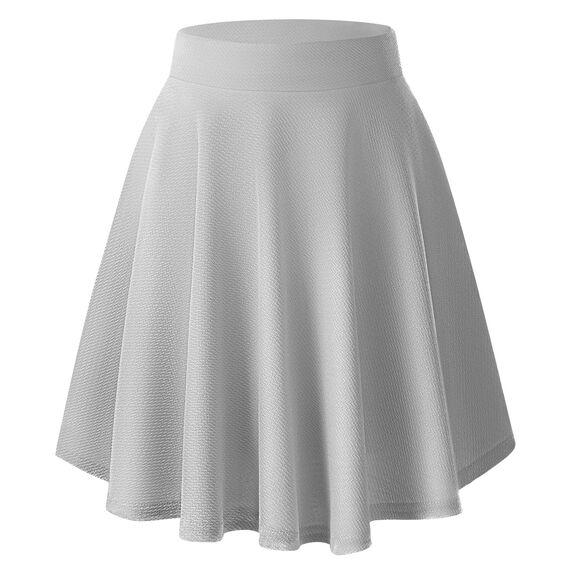 Damen Elegante Elastische Taille Ausgestellte A-Linie Midi Rock Basic Uniform Plissee Skater Röcke(M, Grau)