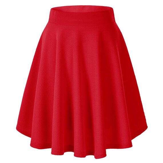 Damen Elegante Elastische Taille Ausgestellte A-Linie Midi Rock Basic Uniform Plissee Skater Röcke(M, Rot)