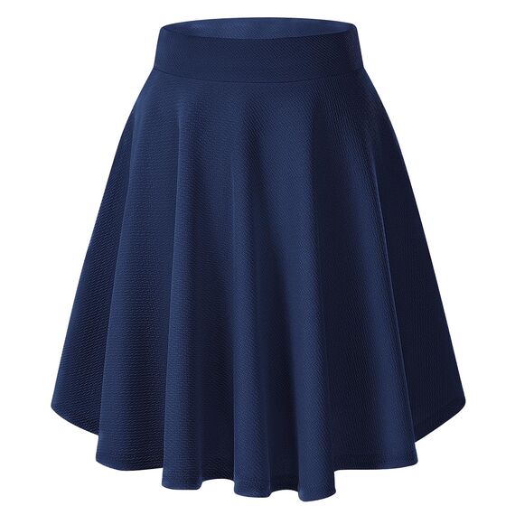 Damen Elegante Elastische Taille Ausgestellte A-Linie Midi Rock Basic Uniform Plissee Skater Röcke(XL, Navy Blau)