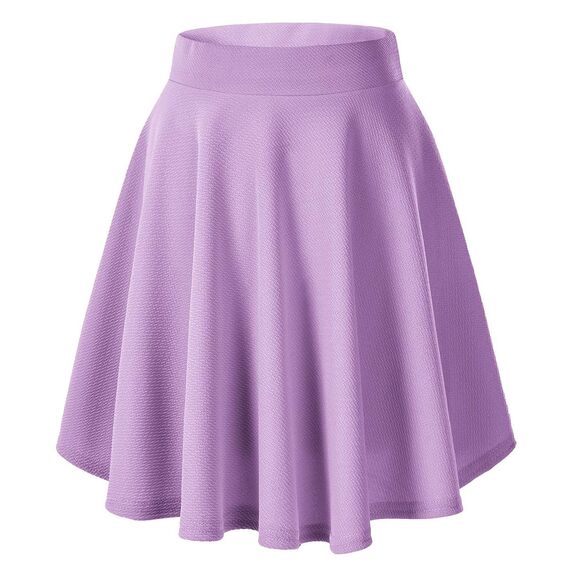 Damen Elegante Elastische Taille Ausgestellte A-Linie Midi Rock Basic Uniform Plissee Skater Röcke(XL, Lila)