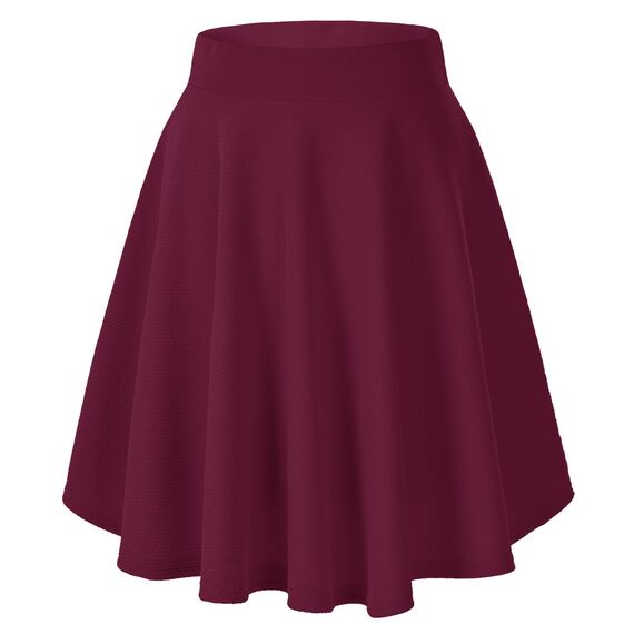 Damen Elegante Elastische Taille Ausgestellte A-Linie Midi Rock Basic Uniform Plissee Skater Röcke(XL, Weinrot)