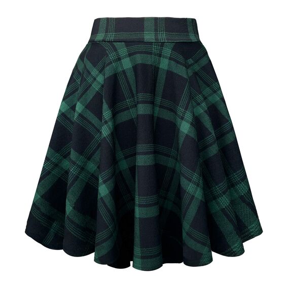 Damen Elegante Elastische Taille Ausgestellte A-Linie Midi Rock Basic Uniform Plissee Skater Röcke(L, 13)