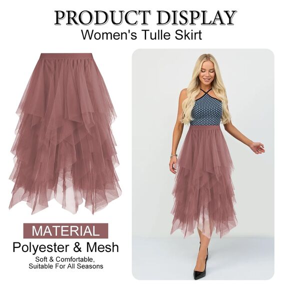 AUYAO Damen Tüllrock Klassisch Mittellanger Ballett Tutu Rock Unregelmäßige Tütü Tutu Rock Damen Mesh Nähte Tutu Röcke Elastische Tüll Rock High Waisted Rock A-Linie Midirock Lagenrock (Khaki)