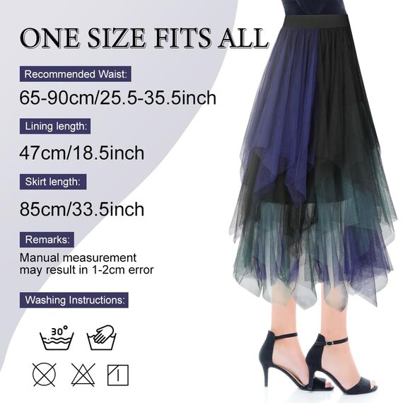 AUYAO Damen Tüllrock Klassisch Mittellanger Rock Unregelmäßige Tütü Rock Damen Mesh Nähte Tutu Röcke Elastische Tüll Rock High Waisted Rock A-Linie Midirock (Marineblau-Grün-Schwarz Kombifarbe)