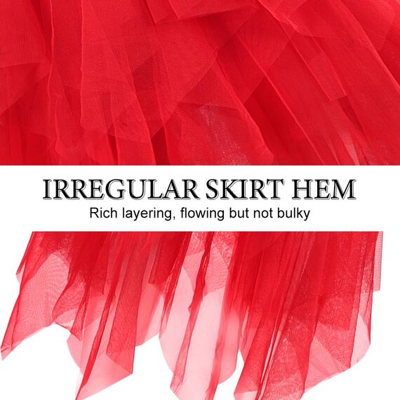 AUYAO Damen Tüllrock Klassisch Mittellanger Ballett Tutu Rock Unregelmäßige Tütü Tutu Rock Damen Mesh Nähte Tutu Röcke Elastische Tüll Rock High Waisted Rock A-Linie Midirock Lagenrock (Hellrot)