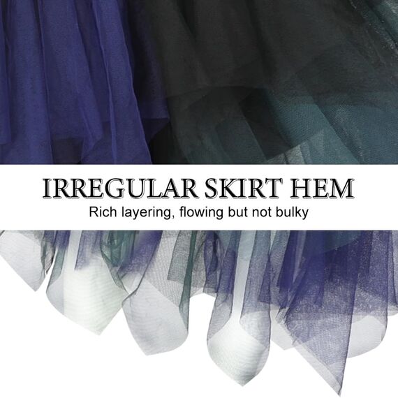 AUYAO Damen Tüllrock Klassisch Mittellanger Rock Unregelmäßige Tütü Rock Damen Mesh Nähte Tutu Röcke Elastische Tüll Rock High Waisted Rock A-Linie Midirock (Marineblau-Grün-Schwarz Kombifarbe)