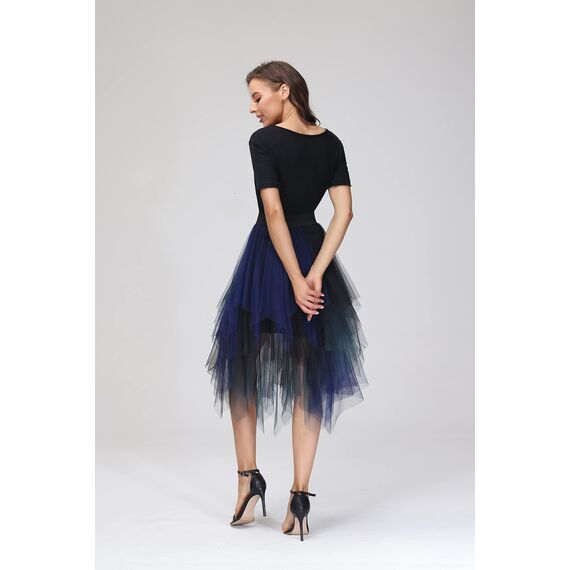 Damen Tüll Röcke High Low Layered Faltenrock Midi Rock Asymmetrisch Karnevalsrock Elegant Weich Knielang Puffy Fee Röcke