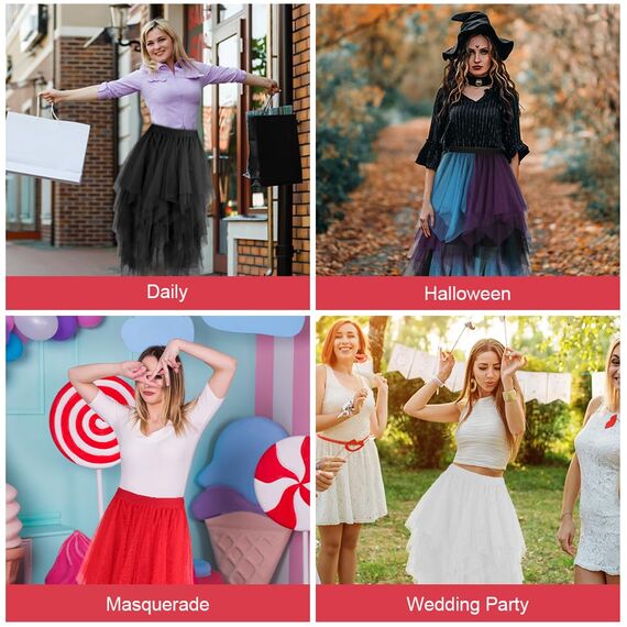 AUYAO Damen Tüllrock Klassisch Mittellanger Ballett Tutu Rock Unregelmäßige Tütü Tutu Rock Damen Mesh Nähte Tutu Röcke Elastische Tüll Rock High Waisted Rock A-Linie Midirock Lagenrock (Hellrot)