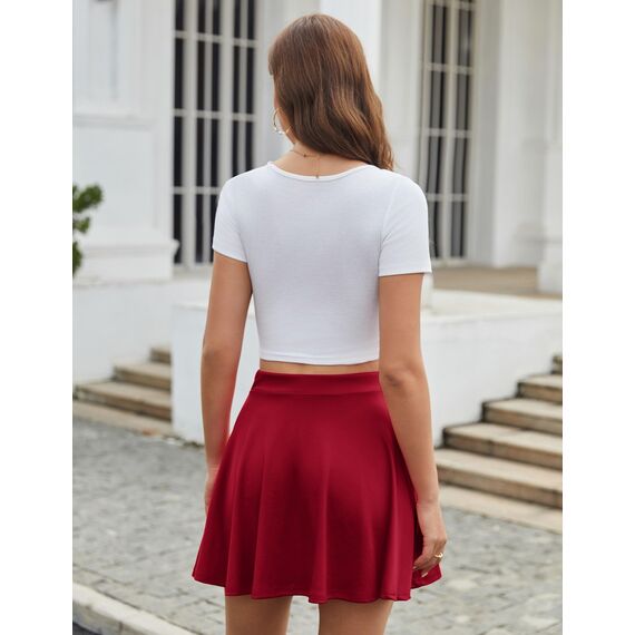 ZEAGOO Damen Mädchen Hosenrock Hohe Taille Minirock Schule Tennis Rock High Waist Rock Kurz Tellerrock Weinrot XL