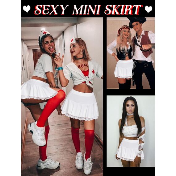 Avidlove Damen Mini Röcke Sommer Solide Faltenrock Spitze Ruffle Plisseerock Kurz Sexy Minirock Basic Gefaltet Rock Elastisch Skater Skirt Weiß L