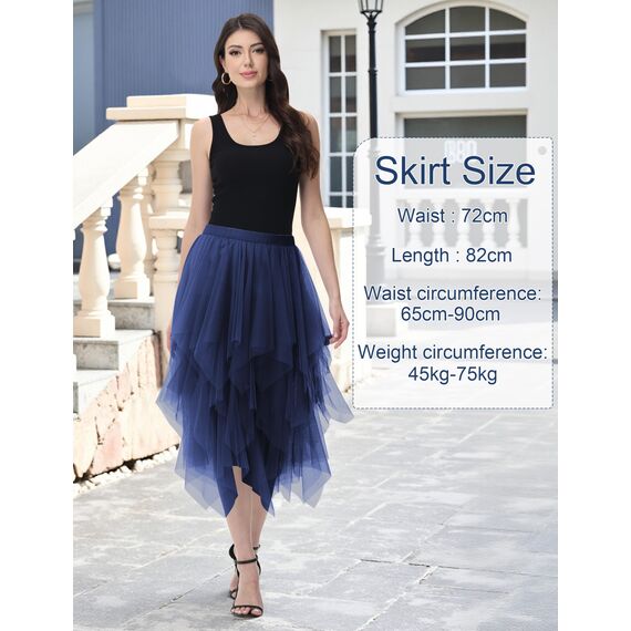 Damen Tüll Röcke High Low Layered Faltenrock Midi Rock Asymmetrisch Karnevalsrock Elegant Weich Knielang Puffy Fee Röcke