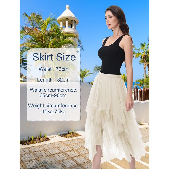 Damen Tüll Röcke High Low Layered Faltenrock Midi Rock Asymmetrisch Karnevalsrock Elegant Weich Knielang Puffy Fee Röcke