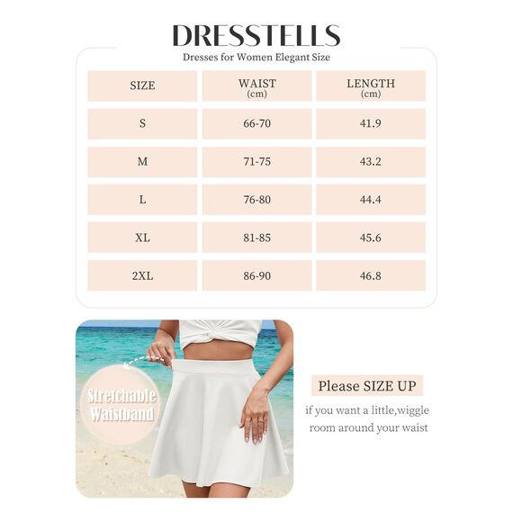 DRESSTELLS Rock Damen Weiß Kurz Skater Rock A-Linie Hohe Taille Minirock Silvesteroutfit Anime Faltenrock Karneval Tennis Rock White M