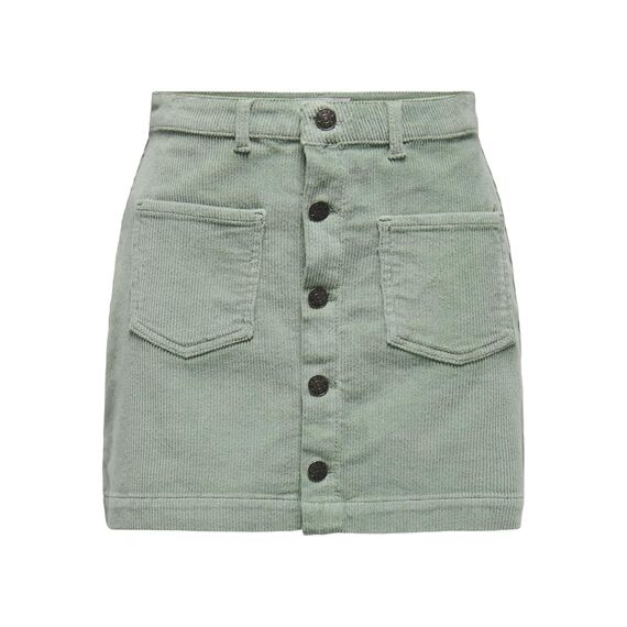 ONLY Damen Cordrock ONLAmazing Mini-Rock mit sichtbarer Knopfleiste 15182080 Lily Pad XS