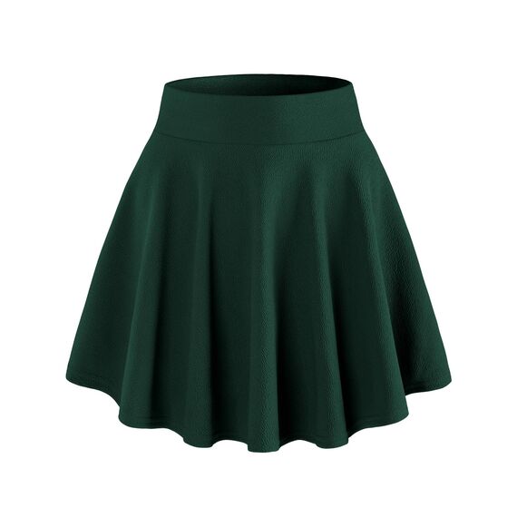 DJT Damen Mädchen Basic Solid Dehnbaren Informell Mini Skater Rock mit Shorts Dunkelgrün X-Small