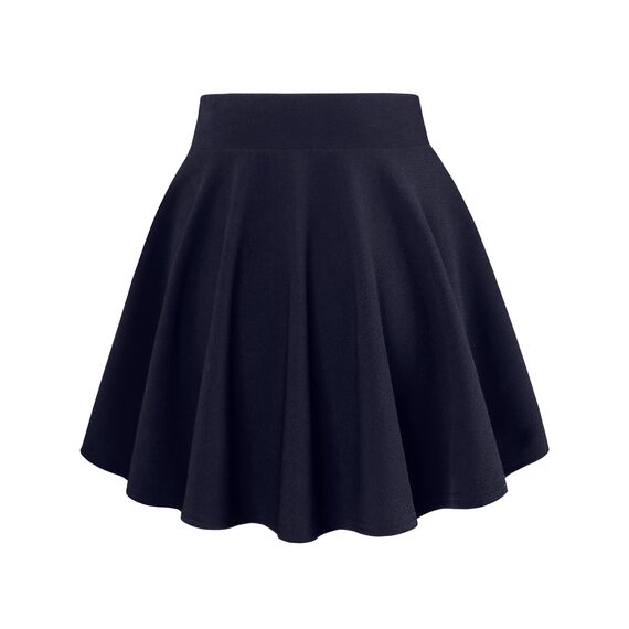 DJT Damen Mädchen Basic Solid Dehnbaren Informell Mini Skater Rock mit Shorts Marine S