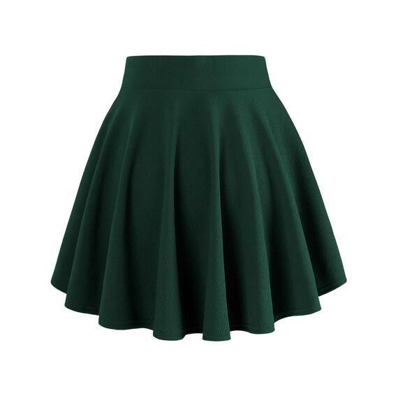 DJT Damen Mädchen Basic Solid Dehnbaren Informell Mini Skater Rock mit Shorts Dunkelgrün Small