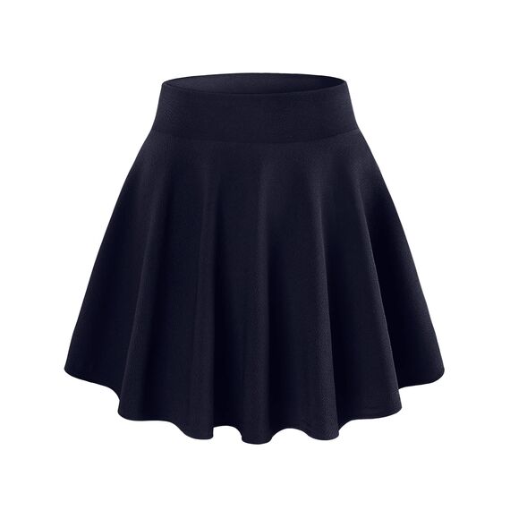 DJT Damen Mädchen Basic Solid Dehnbaren Informell Mini Skater Rock mit Shorts Marine S