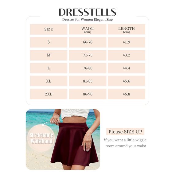 DRESSTELLS Rock Damen Burgunderrot Kurz Skater Rock A-Linie Hohe Taille Minirock Silvesteroutfit Anime Faltenrock Karneval Tennis Rock Burgundy S