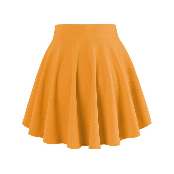 DJT Damen Mädchen Basic Solid Dehnbaren Informell Mini Skater Rock mit Shorts Gelb Small