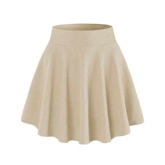 DJT Damen Mädchen Basic Solid Dehnbaren Informell Mini Skater Rock mit Shorts Aprikose Small