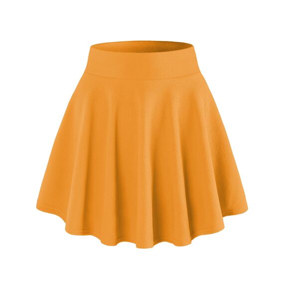 DJT Damen Mädchen Basic Solid Dehnbaren Informell Mini Skater Rock mit Shorts Gelb Small