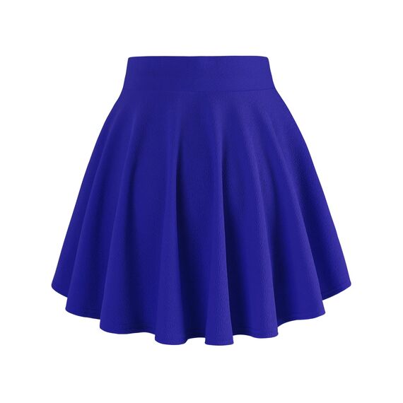 DJT Damen Mädchen Basic Solid Dehnbaren Informell Mini Skater Rock mit Shorts Blau Medium