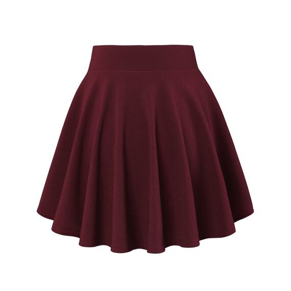 DJT Damen Mädchen Basic Solid Dehnbaren Informell Mini Skater Rock mit Shorts Jujube X-Small