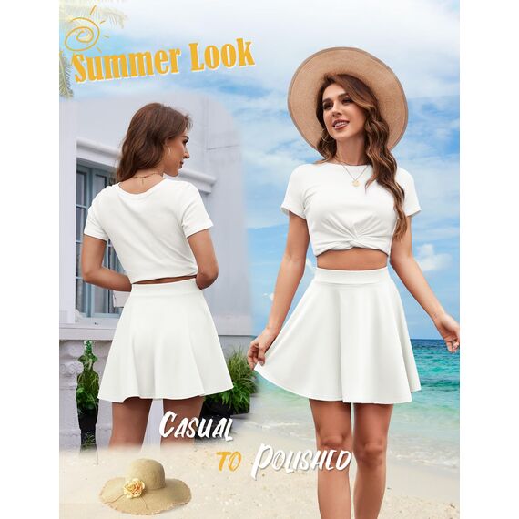 DRESSTELLS Rock Damen Weiß Kurz Skater Rock A-Linie Hohe Taille Minirock Silvesteroutfit Anime Faltenrock Karneval Tennis Rock White S