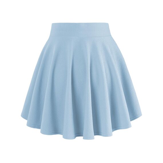 DJT Damen Mädchen Basic Solid Dehnbaren Informell Mini Skater Rock mit Shorts Hellblau Small