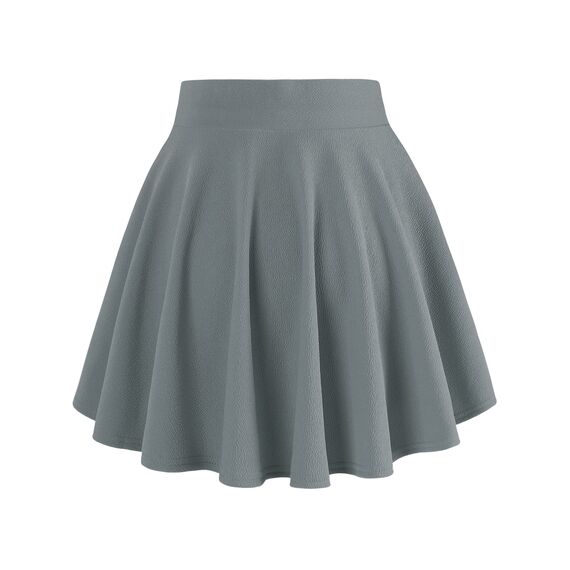 DJT Damen Mädchen Basic Solid Dehnbaren Informell Mini Skater Rock mit Shorts Grau Small