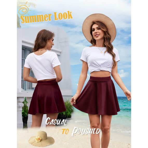 DRESSTELLS Rock Damen Burgunderrot Kurz Skater Rock A-Linie Hohe Taille Minirock Silvesteroutfit Anime Faltenrock Karneval Tennis Rock Burgundy S