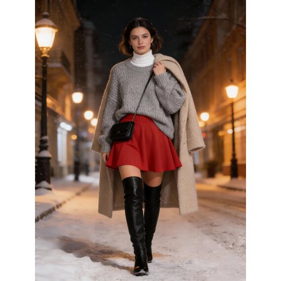 DRESSTELLS Rock Damen Rot Kurz Skater Rock A-Linie Hohe Taille Roter Minirock Silvesteroutfit Anime Faltenrock Karneval Tennis Rock Red M