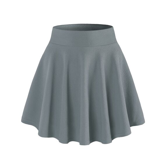 DJT Damen Mädchen Basic Solid Dehnbaren Informell Mini Skater Rock mit Shorts Grau Medium