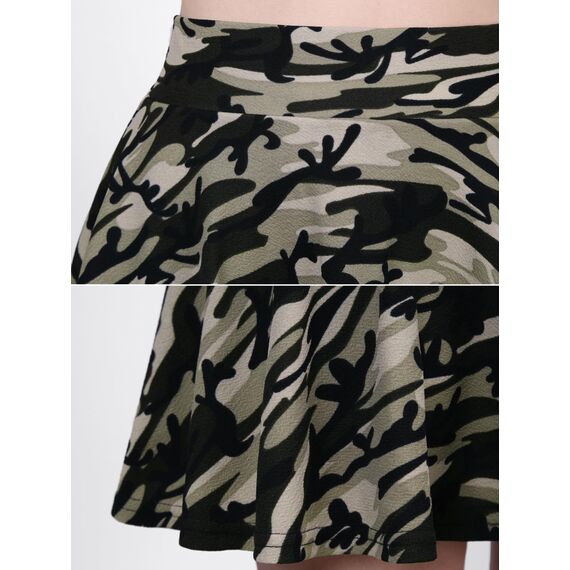 DJT Damen Mädchen Basic Solid Dehnbaren Informell Mini Skater Rock mit Shorts Tarnung X-Small