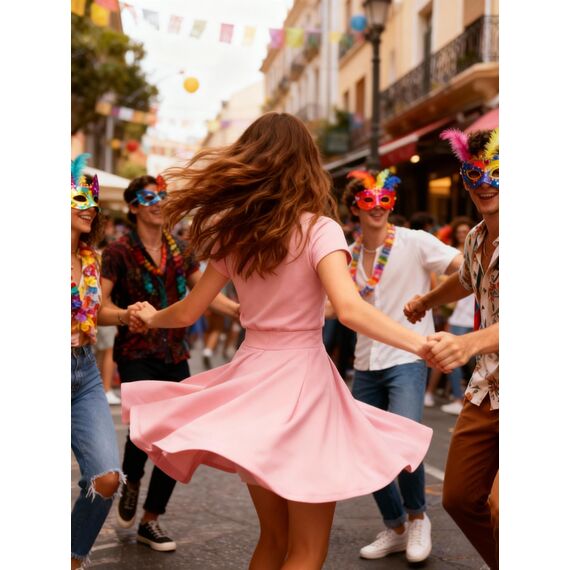 DRESSTELLS Rock Damen Kurz Skater Rock A-Linie Hohe Taille Minirock Silvesteroutfit Anime Faltenrock Karneval Tennis Rock Blush S