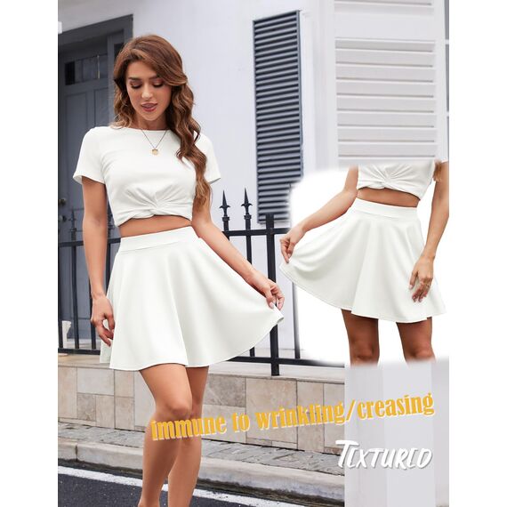 DRESSTELLS Rock Damen Weiß Kurz Skater Rock A-Linie Hohe Taille Minirock Silvesteroutfit Anime Faltenrock Karneval Tennis Rock White 2XL