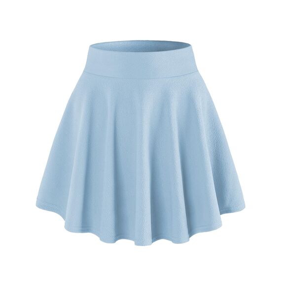 DJT Damen Mädchen Basic Solid Dehnbaren Informell Mini Skater Rock mit Shorts Hellblau Small