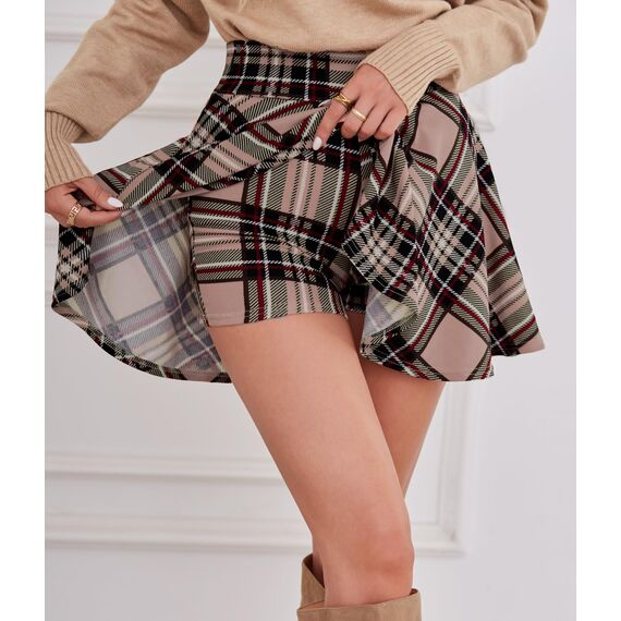 DJT Damen Mädchen Basic Solid Dehnbaren Informell Mini Skater Rock mit Shorts Rosa Kariert Medium