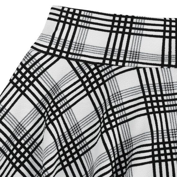 DJT Damen Mädchen Basic Solid Dehnbaren Informell Mini Skater Rock mit Shorts Schwarz Weiß Gitter‌ X-Small