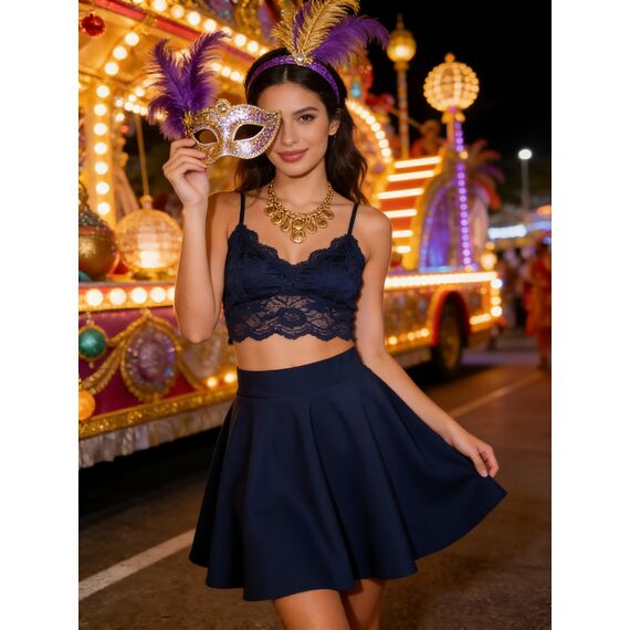 DRESSTELLS Rock Damen Kurz Skater Rock A-Linie Hohe Taille Blau Minirock Silvesteroutfit Anime Faltenrock Karneval Tennis Rock Navy L