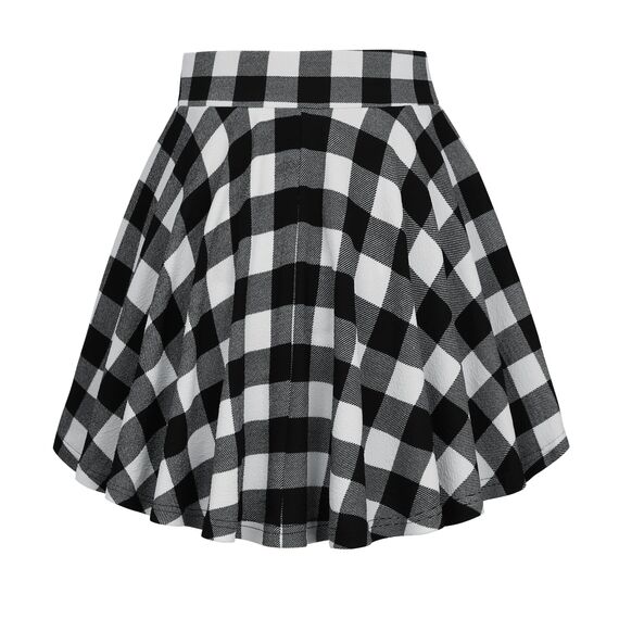 DJT Damen Mädchen Basic Solid Dehnbaren Informell Mini Skater Rock mit Shorts Schwarz Weiß Kariert Small