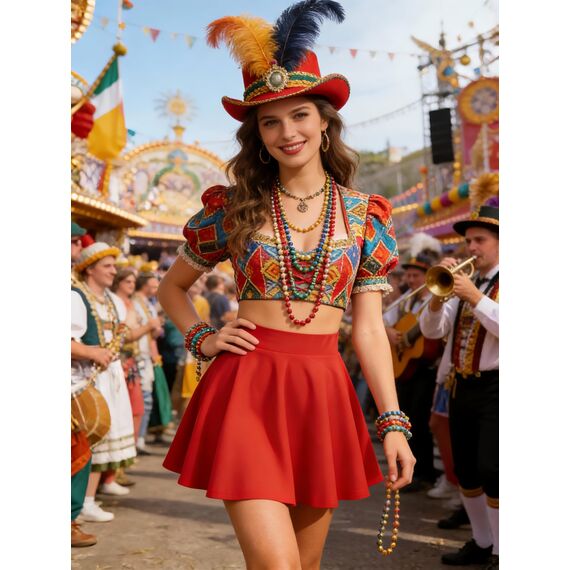 DRESSTELLS Rock Damen Kurz Skater Rock A-Linie Hohe Taille Roter Minirock Silvesteroutfit Anime Faltenrock Karneval Tennis Rock Red XL