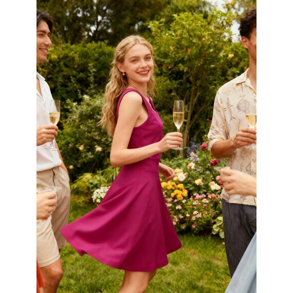 DRESSTELLS Rock Damen Kurz Skater Rock A-Linie Hohe Taille Minirock Silvesteroutfit Anime Faltenrock Karneval Tennis Rock Fuschia M