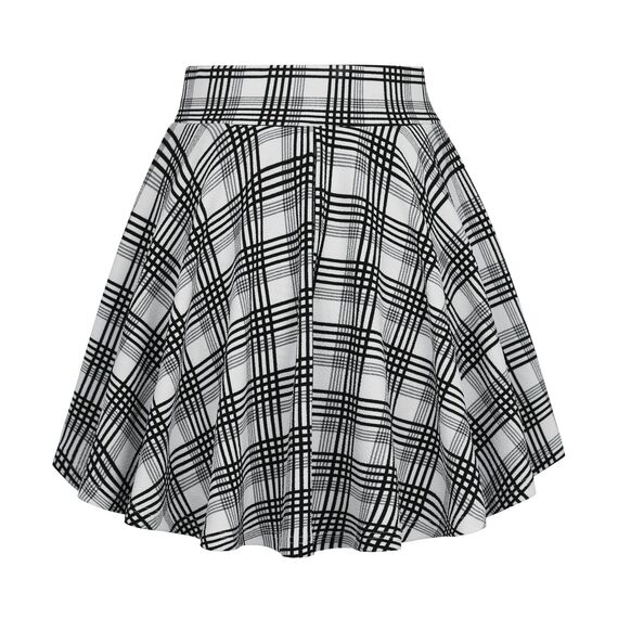 DJT Damen Mädchen Basic Solid Dehnbaren Informell Mini Skater Rock mit Shorts Schwarz Weiß Gitter‌ X-Small